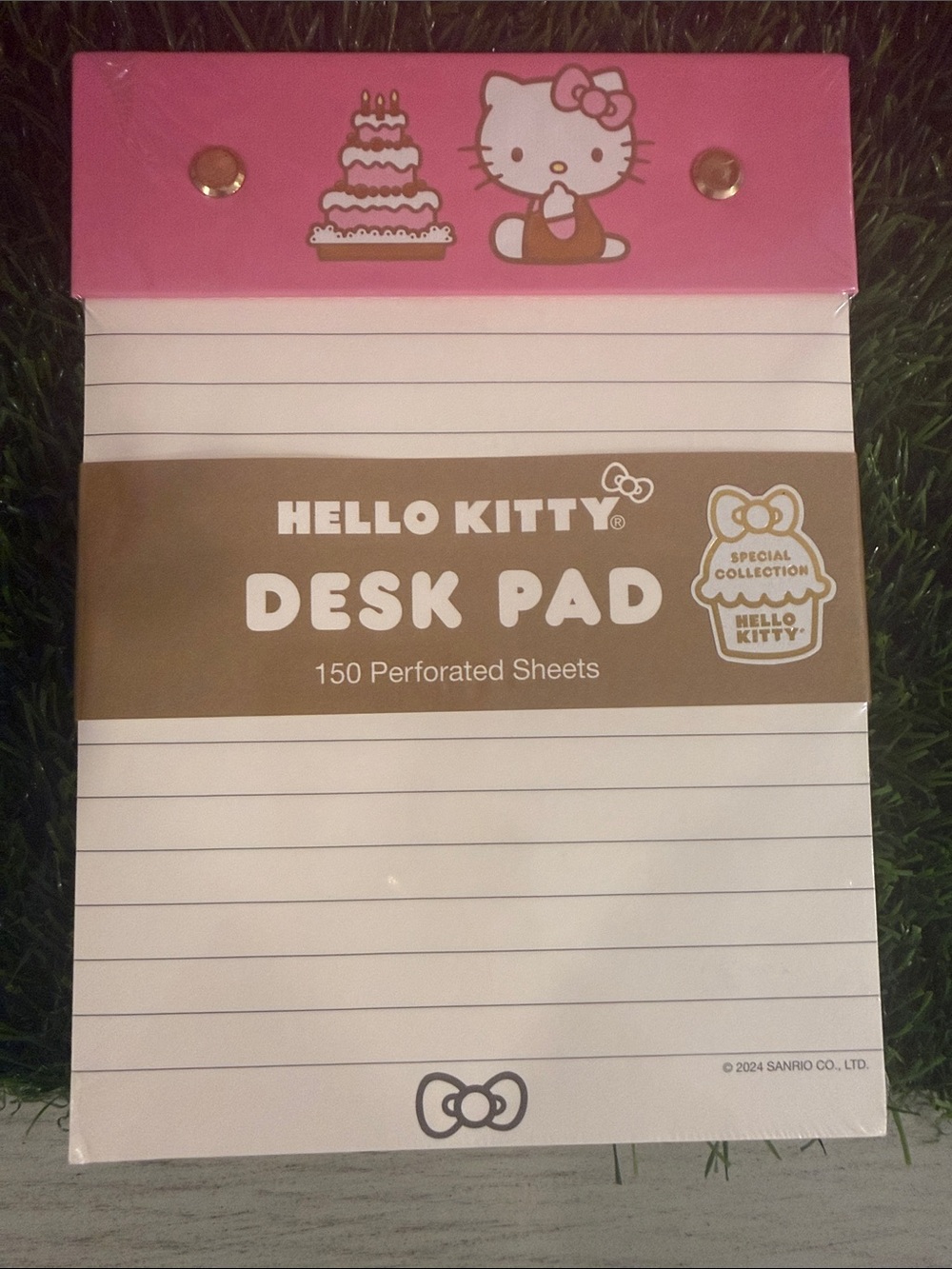 Sanrio Hello Kitty Pink & White Lined Desk Pad - cake / anniversary